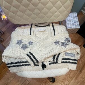 Taylor Swift Folklore Cardigan Cream Knit Sweater with Star Accents